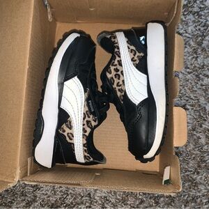 Puma Baby Girl Black and White Sneakers with Stylish Leopard Print